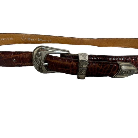 Vintage 1999 Men’s Belt Master Genuine Italian Leather Belt Golfer Buckle SZ 38 - Picture 9 of 10